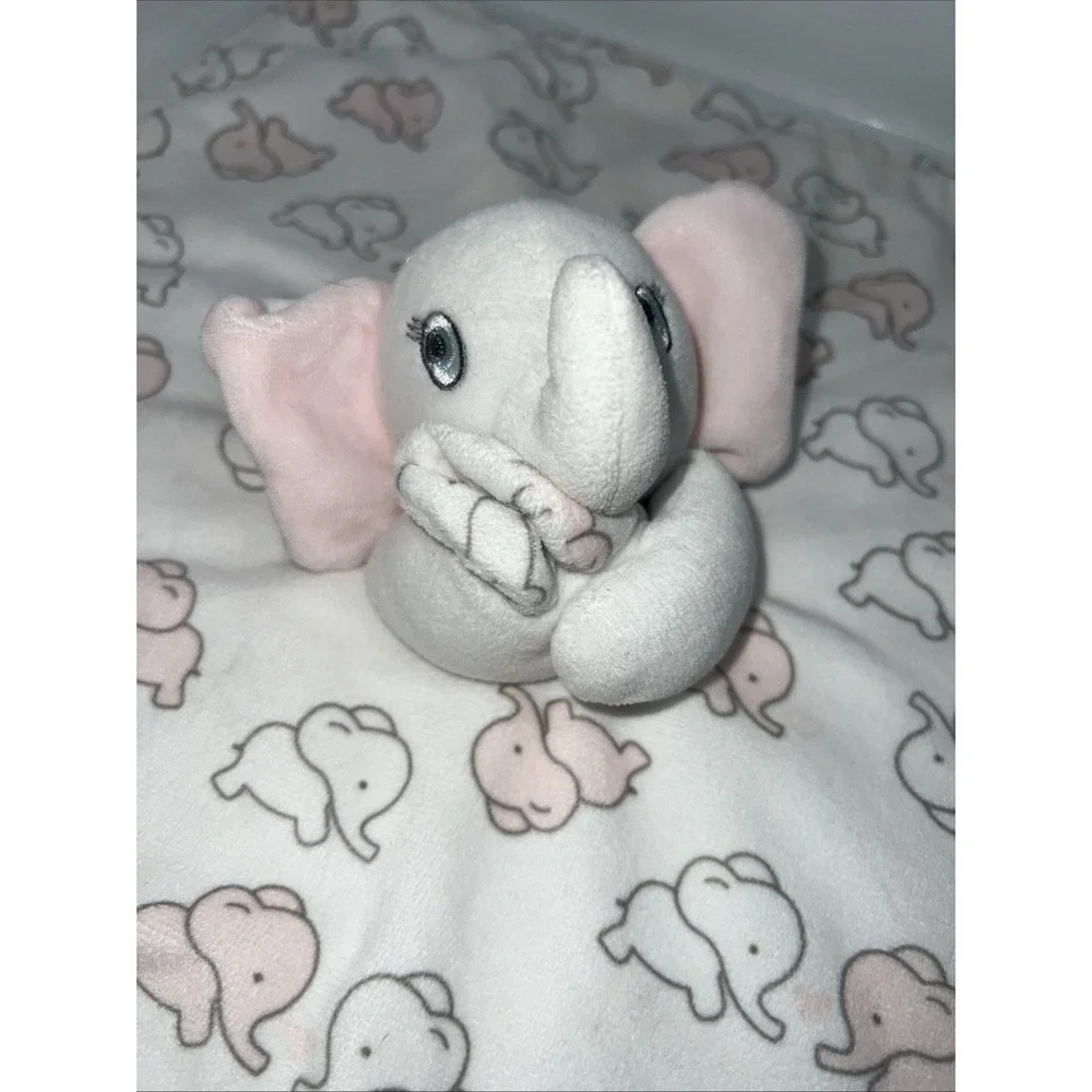 Blankets & Beyond Gray & White & Pink Elephant Lovey Security Blanket